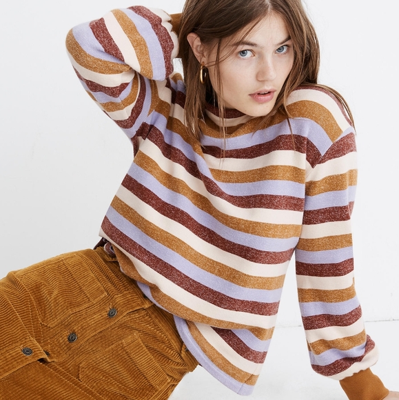 Madewell Sweaters - Madewell Striped Mockneck Bubble-Sleeve Sweatshirt